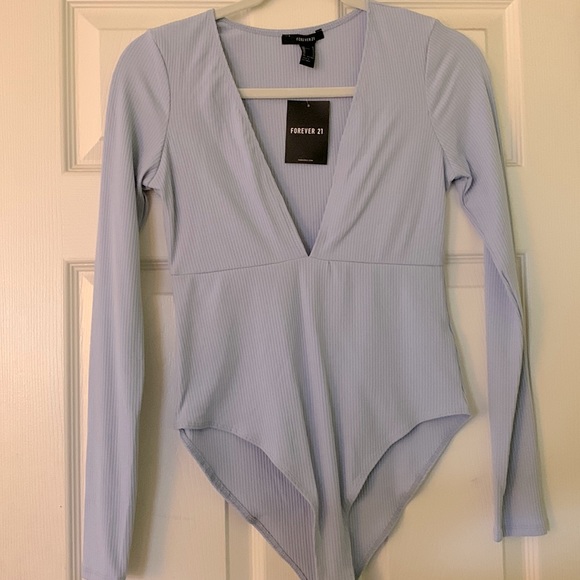 Forever 21 Blue VNeck Bodysuit - Picture 1 of 5